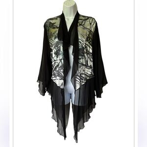 Simply Silk Kimono Jacket Topper Cardigan Leaf Print Artsy Excellent Size S/M